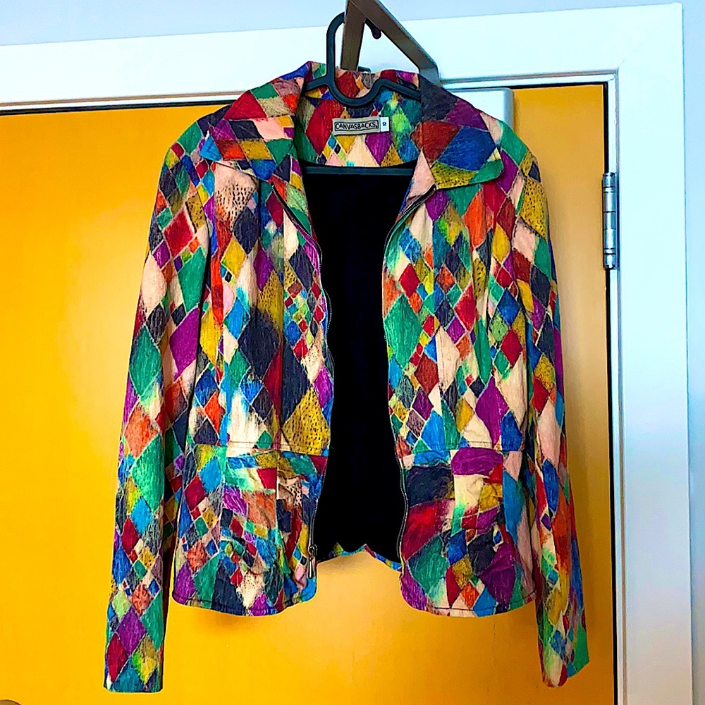 Colorful psychedelic vintage women's zip blazer